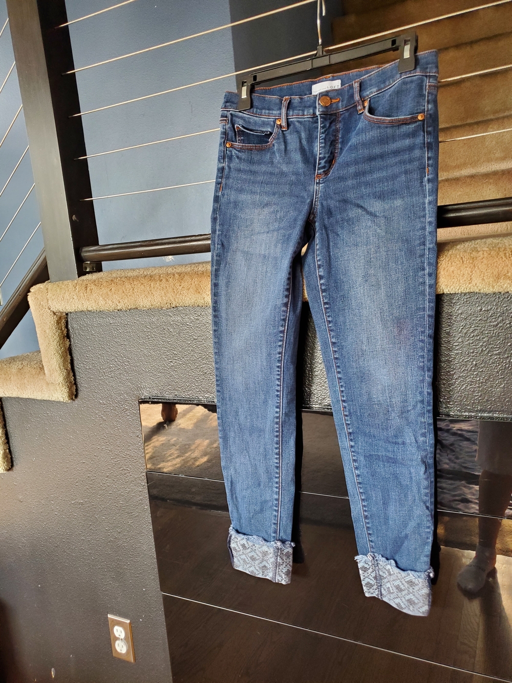 LOFT Blue Skinny Jeans with Printed Cuff